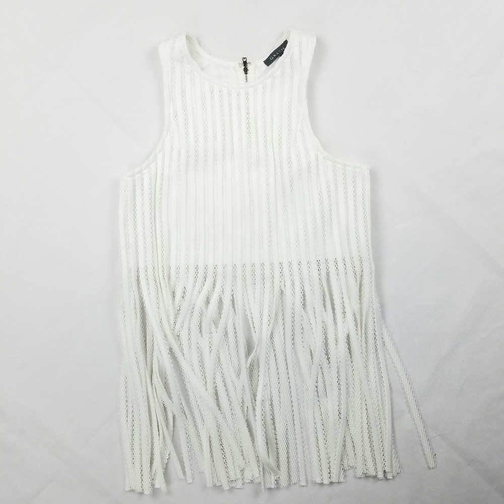 Gracia Mesh Fringe Crop Tunic Top